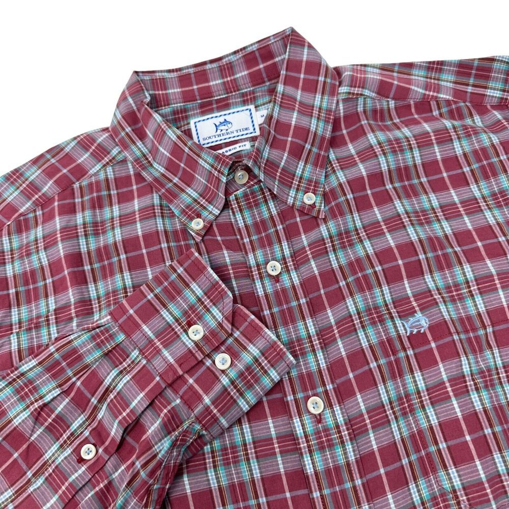 SOUTHERN‎ TIDE SkipJack Mauve Check Classic Fit Stretch Mens Button Down Medium